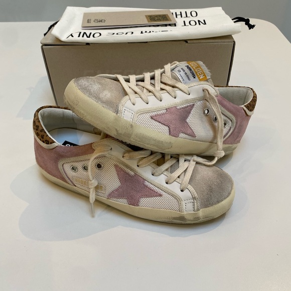 Golden Goose Superstar Sneaker Cream Antique Pink Suede/Leopard sz 37 New in Box - Picture 12 of 17